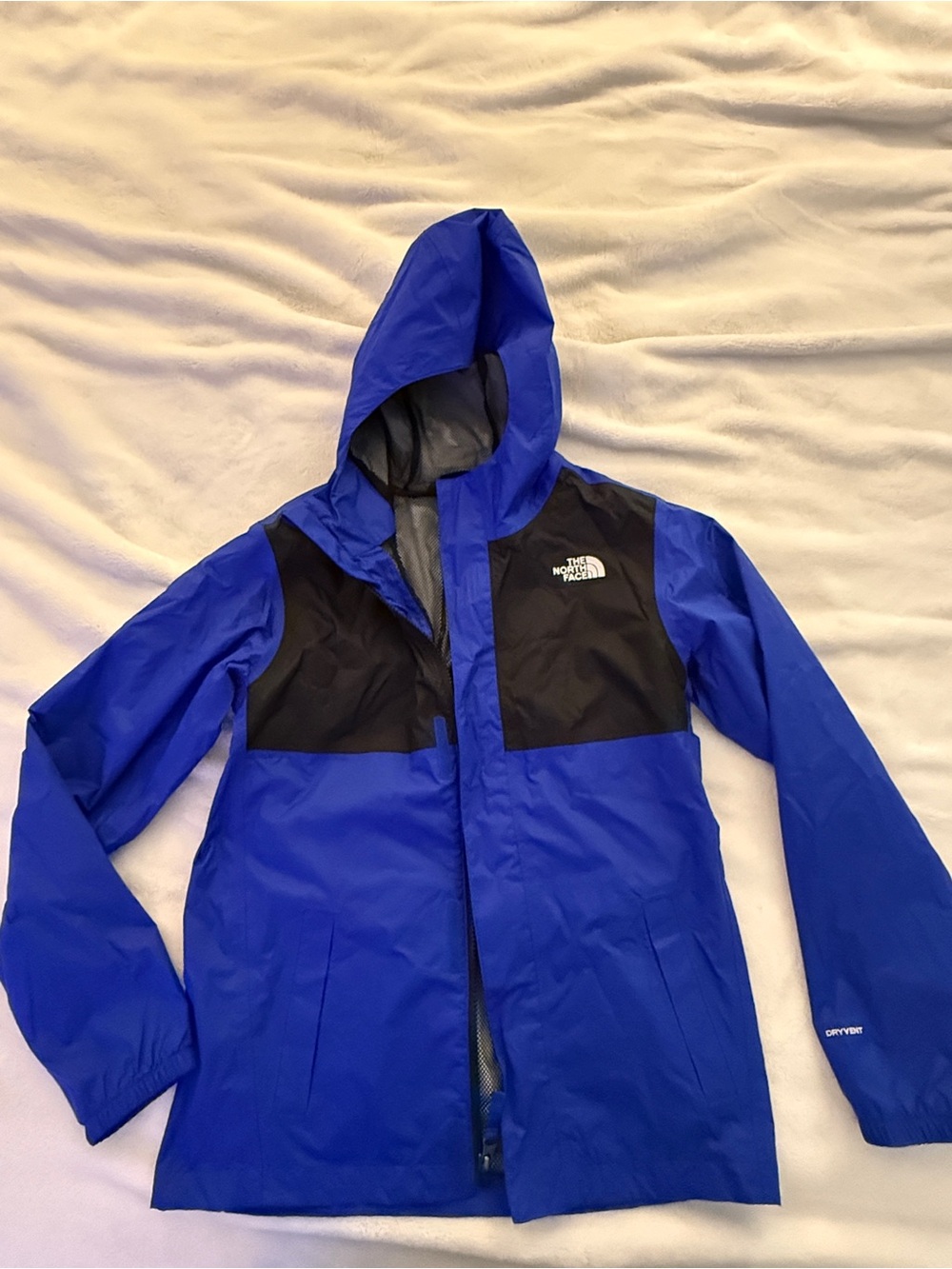 The North Face Blue and Black Boys Hooded Rain Jacket Size Large